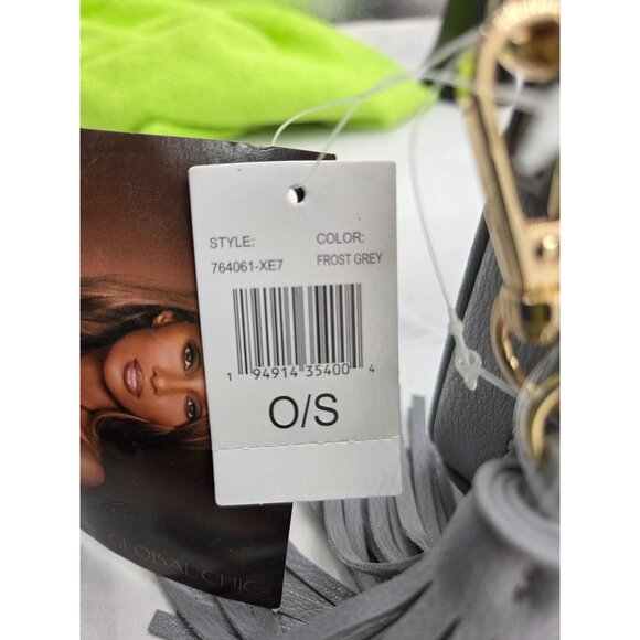 Iman Clutch Crossbody Frost Grey Bag With Tassel & Gold Accents With Tags - Picture 5 of 11